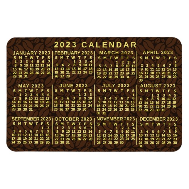 Ímã Calendário Mensal 2023 Feijões Escuros de Café (Horizontal)