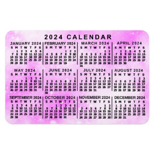 Ímã Calendário Mensal 2024 Estrelas de Aquarela Rosa-R