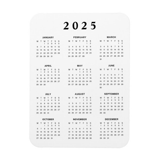 Ímã Calendário Mensal 2025 (Vertical)