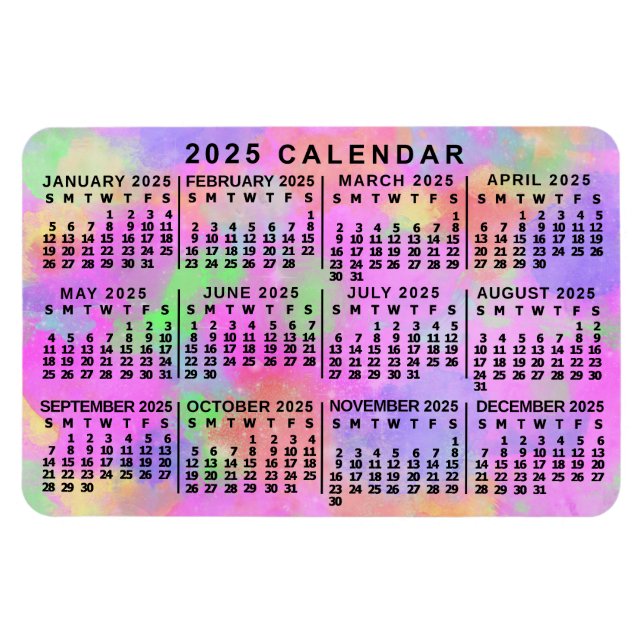 Ímã Calendário Mensal 2025 Ano - Pintor Arco-Íris (Horizontal)