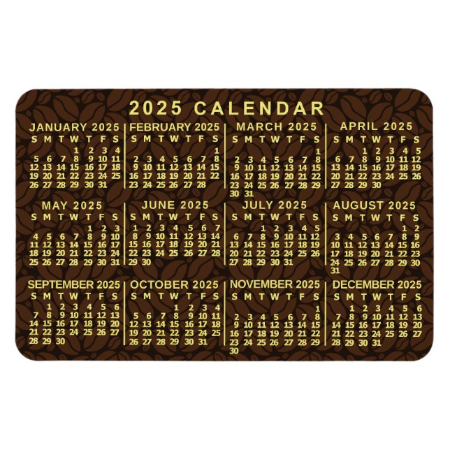 Ímã Calendário Mensal 2025 Feijões Escuros de Café (Horizontal)