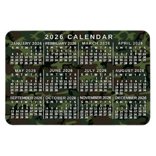 Ímã Calendário Mensal Anual 2026 Camuflagem Verde