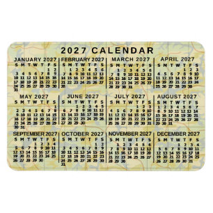Ímã Calendário Mensal Anual 2027 Mapa Antigo Impressão