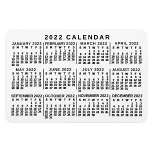 Ímã Calendário Mensal Branco e Preto 2022 Ano