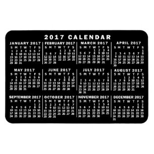 Ímã Calendário Mensal de 2017 Preto e Branco Clássico