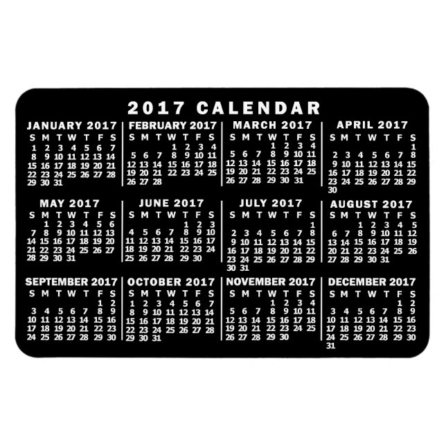 Ímã Calendário Mensal de 2017 Preto e Branco Clássico (Horizontal)