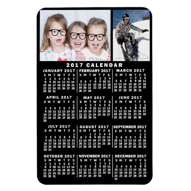 Ímã Calendário Mensal de 2017 Preto | Modelo de Foto (Vertical)