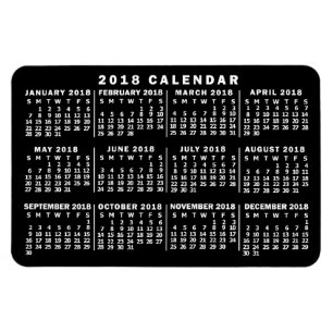 Ímã Calendário Mensal de 2018 - Preto e Branco