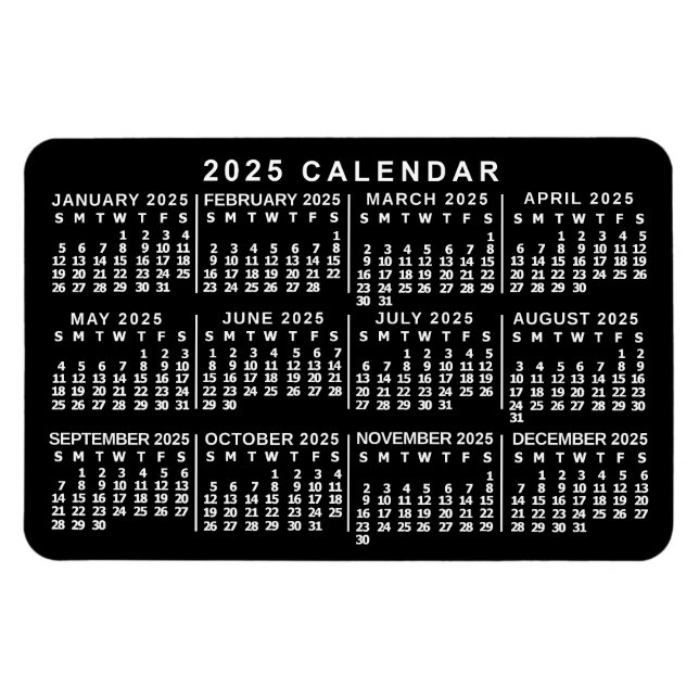 Ímã Calendário Mensal de 2023 Ano - Preto e Branco Clá (Horizontal)