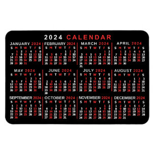 Ímã Calendário Mensal de 2024 Ano - Preto Branco