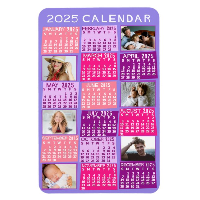 Ímã Calendário Mensal de 2025 Foco de Foto Colagem Mod (Vertical)