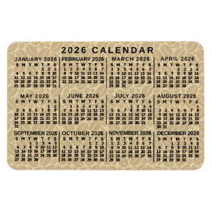 Ímã Calendário Mensal do Ano 2026 Café Bege Claro