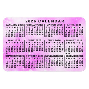 Ímã Calendário Mensal do Ano 2026 Estrelas Aquarela Ro