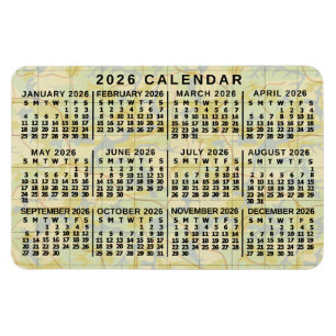 Ímã Calendário Mensal do Ano 2026 Mapa Antigo Impressã