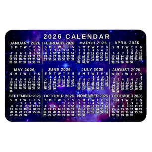 Ímã Calendário Mensal do Ano 2026 Nébula Espaço Exteri
