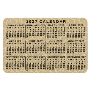 Ímã Calendário Mensal do Ano 2027 Café Bege Claro