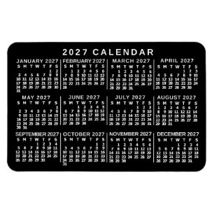 Ímã Calendário Mensal do Ano 2027 Clássico Preto e Bra