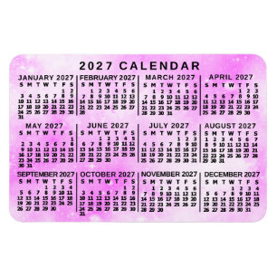 Ímã Calendário Mensal do Ano 2027 Estrelas Aquarela Ro