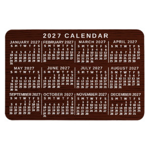 Ímã Calendário Mensal do Ano 2027 Simples Grão de Made