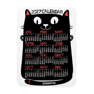 Ímã Calendário Mensal do Ano de 2025 Gato Preto de Mea