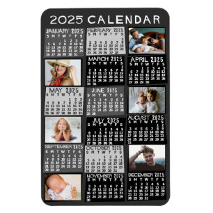 Ímã Calendário Mensal do Ano de 2025 Mod Preto Colagem