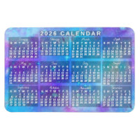 Calendário Mensal do Ano de 2026 Azul Estrelas Aqu