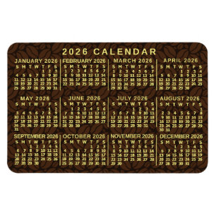 Ímã Calendário Mensal do Ano de 2026 Grãos de Café Esc