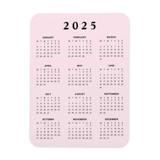 Ímã Calendário Mensal Rosa 2025 (Vertical)