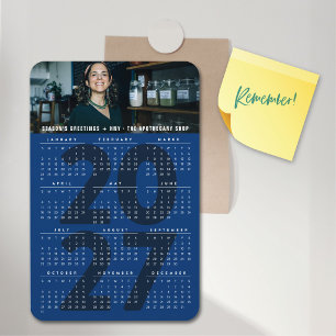 Ímã Calendário Minimalista de Férias Foto Azul Simples