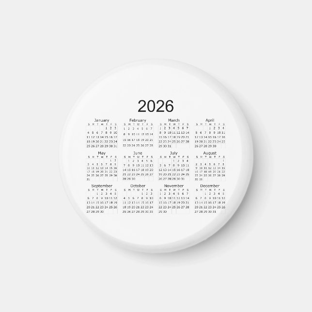 Imã Calendário Minimalista Simples 2026 (Frente)