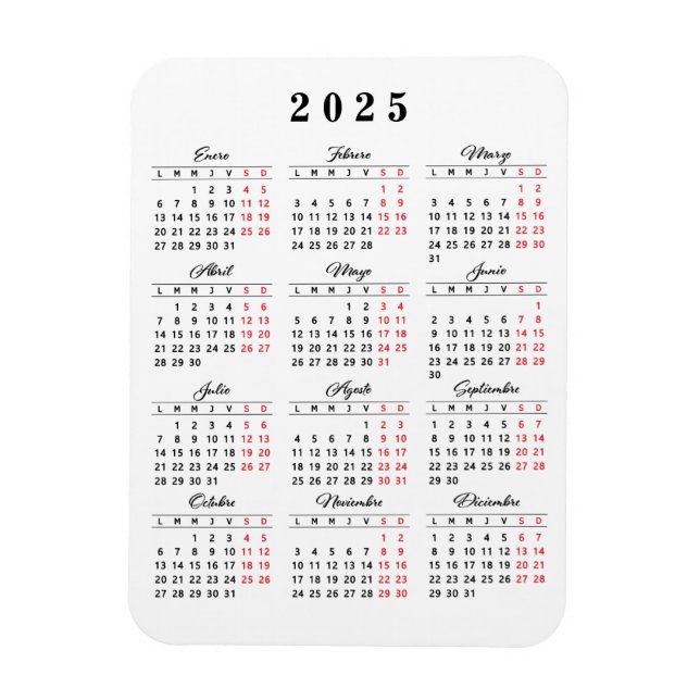 Ímã Calendário mínimo 2023 em branco espanhol vermelho (Vertical)