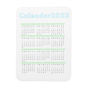 Ímã Calendário Mínimo do Imã Azul Pastel Verde 2023