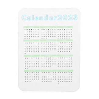 Ímã Calendário Mínimo do Imã Azul Pastel Verde 2023
