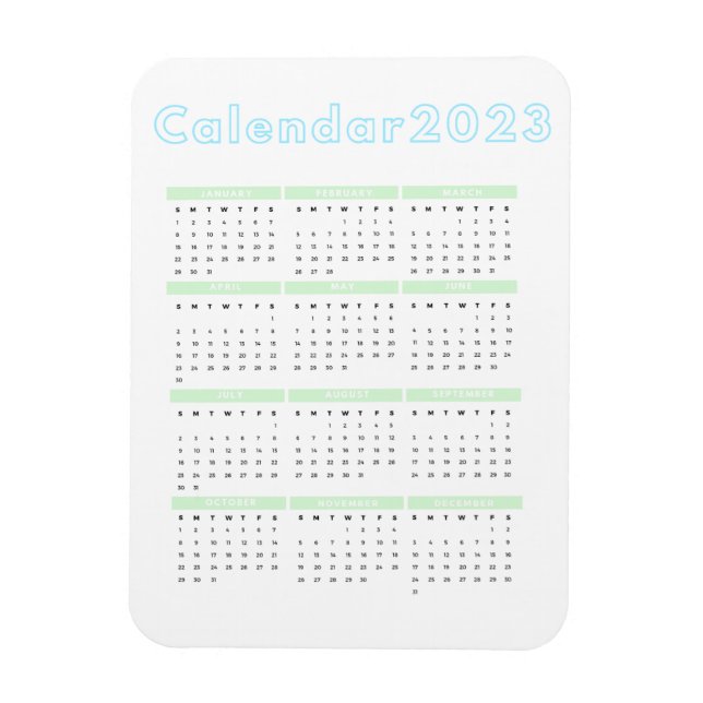 Ímã Calendário Mínimo do Imã Azul Pastel Verde 2023 (Vertical)