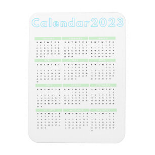 Ímã Calendário Mínimo do Imã Azul Pastel Verde 2023