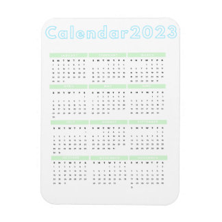 Ímã Calendário Mínimo do Imã Azul Pastel Verde 2023