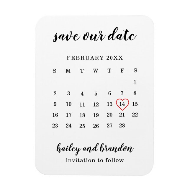 Ímã Calendário Moderno Coração Vermelho Casamento Salv (Vertical)
