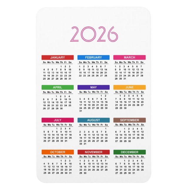 Ímã Calendário Personalizado Colorido 2026 (Vertical)