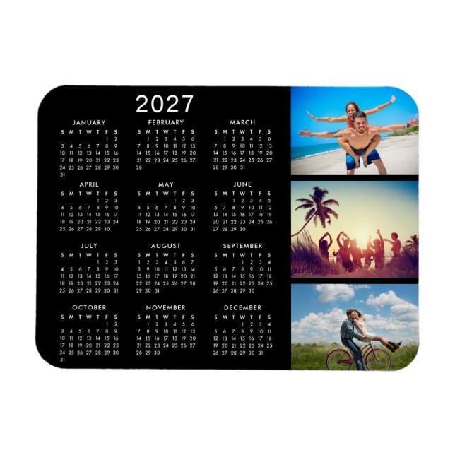 Ímã Calendário Personalizado de Colagem de Fotografias (Horizontal)