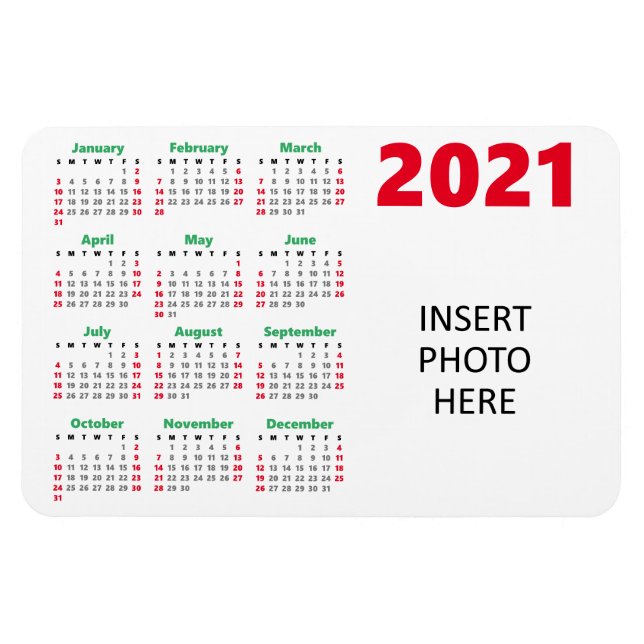 Ímã Calendário Personalizado de Foto 2021 | Vermelhos  (Horizontal)