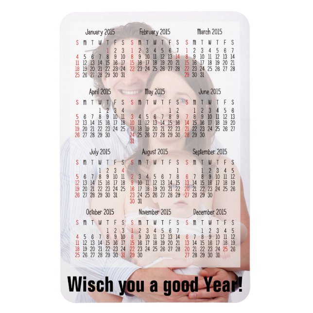 Ímã Calendário personalizado + sua própria foto/backgr (Vertical)