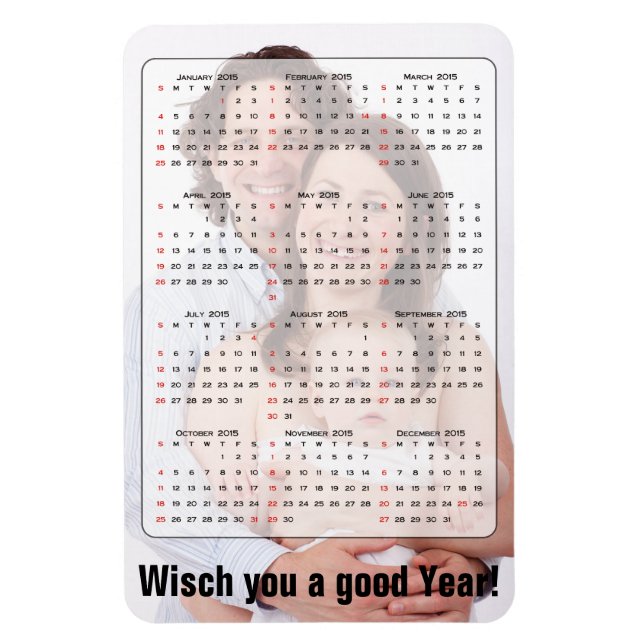 Ímã Calendário personalizado + sua própria foto/backgr (Vertical)