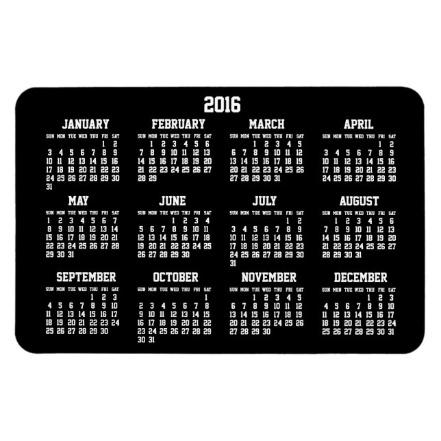 Ímã Calendário Preto Anual 2016 Grandes Magnets Flexív (Horizontal)