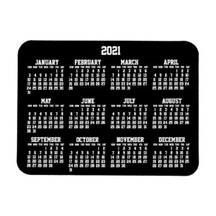 Ímã Calendário Preto Anual 2021 Pequenos Magnets Flex