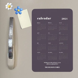 Ímã Calendário Púrpura do Gráfico 2024 do SImple Chic