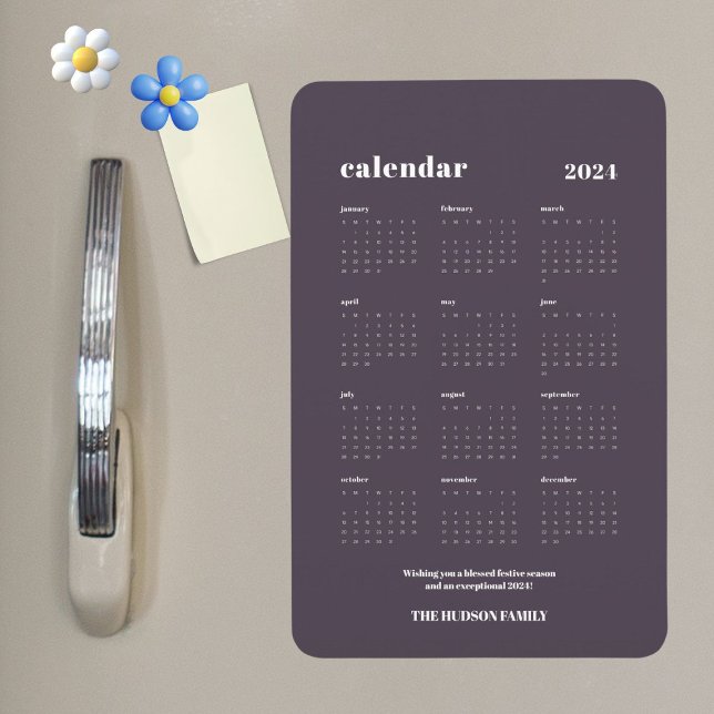 Ímã Calendário Púrpura do Gráfico 2024 do SImple Chic (Criador carregado)