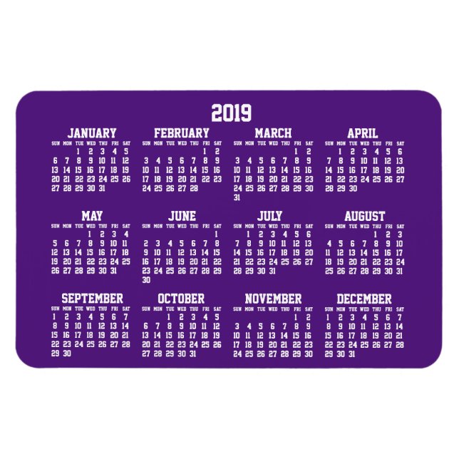 Ímã Calendário Roxo 2019 Grandes Magnets Flexíveis (Horizontal)