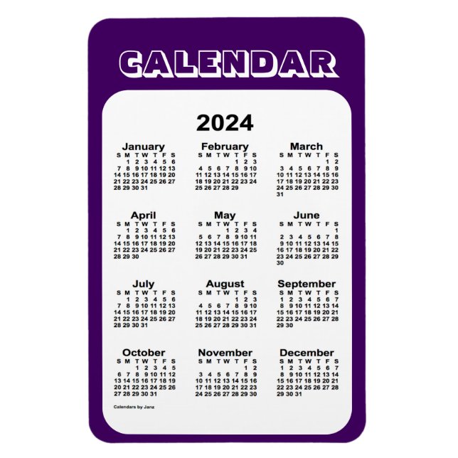 Ímã Calendário Roxo 2024 por Janz 4x6 Magnet (Vertical)