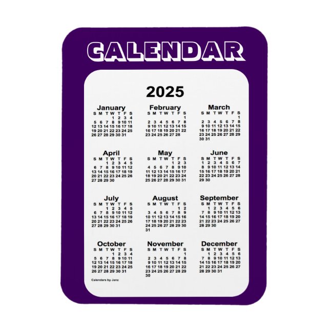 Ímã Calendário Roxo 2025 por Imagem 3x4 de Janz (Vertical)