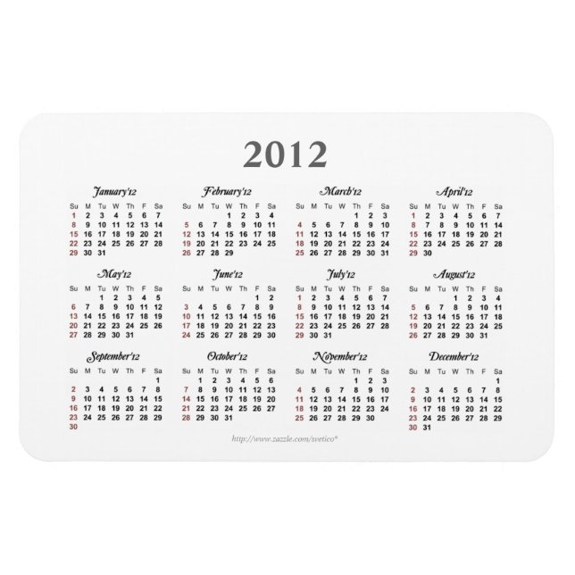 Ímã Calendário Simples 2012 Magnet Premium (Horizontal)